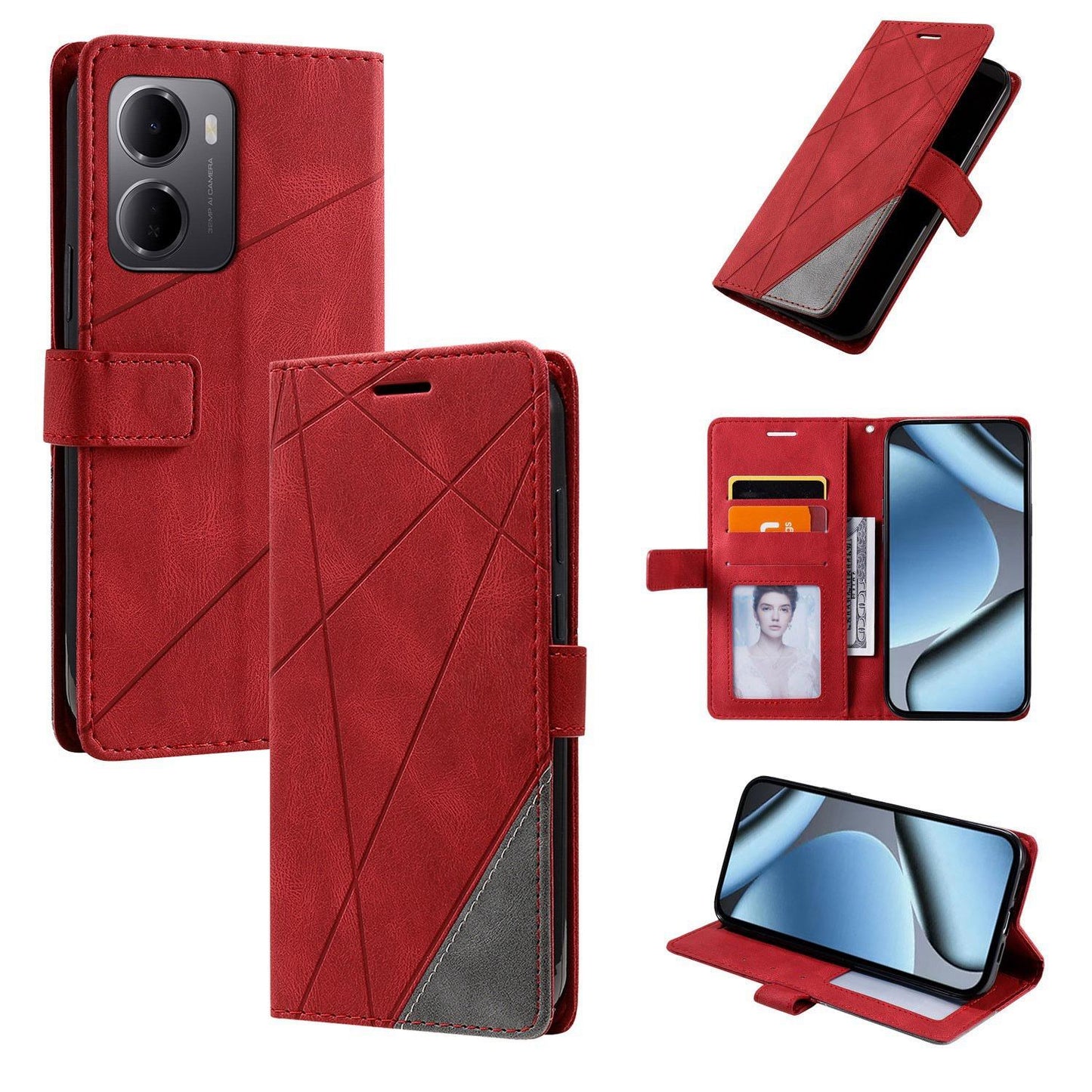 For Redmi 15a 5G / R70 5G Skin Feel Splicing Leather Phone Case(Red)