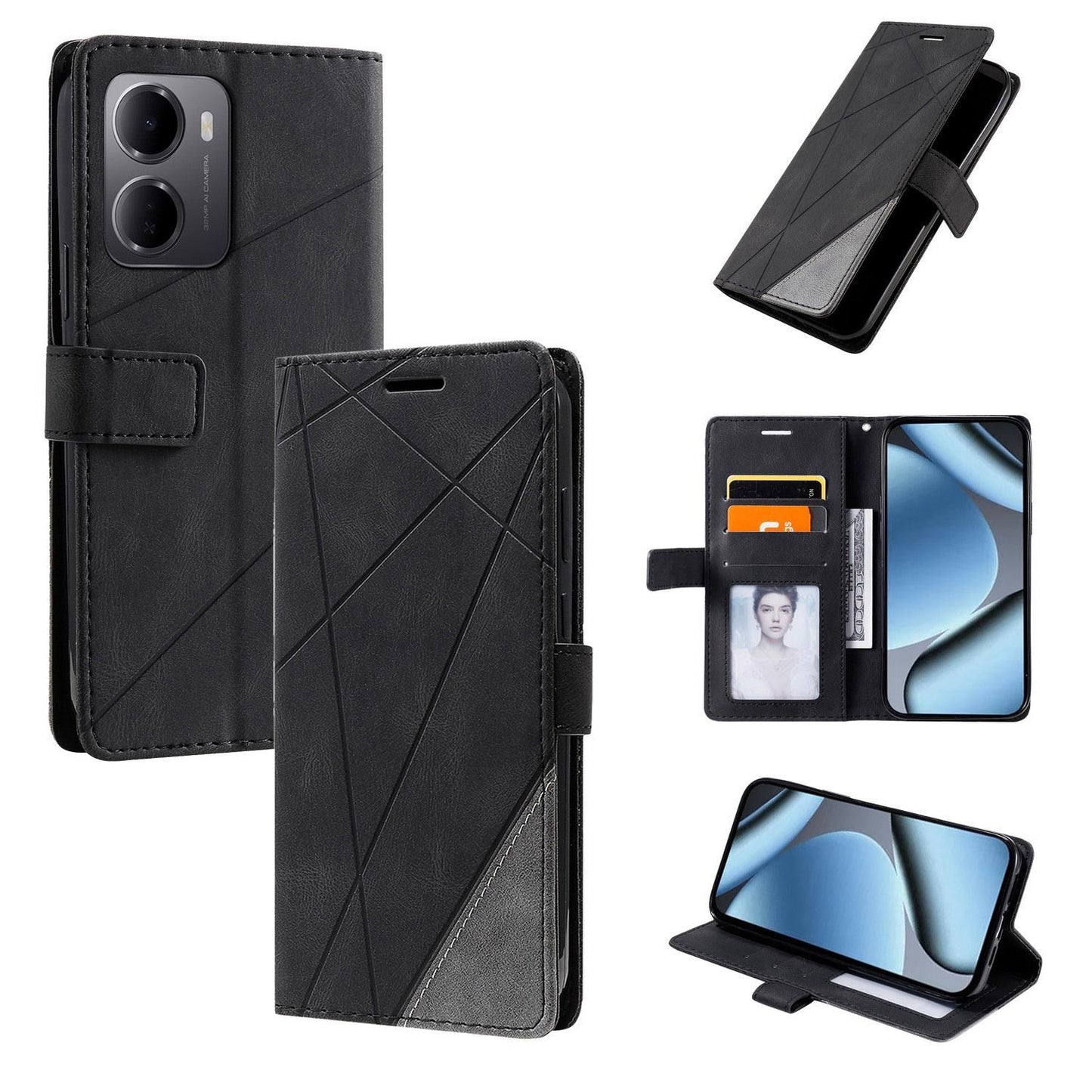 For Redmi 15a 5G / R70 5G Skin Feel Splicing Leather Phone Case(Black)