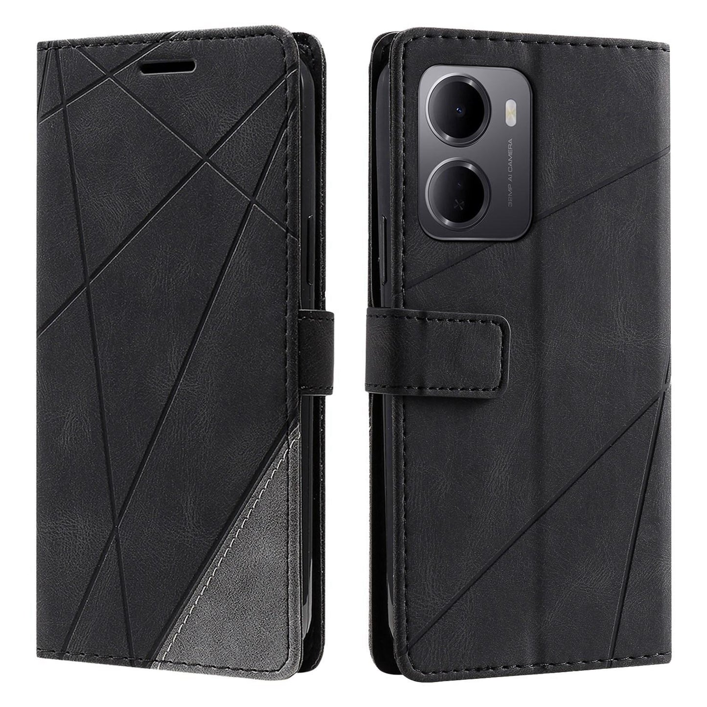 For Redmi 15a 5G / R70 5G Skin Feel Splicing Leather Phone Case(Black)