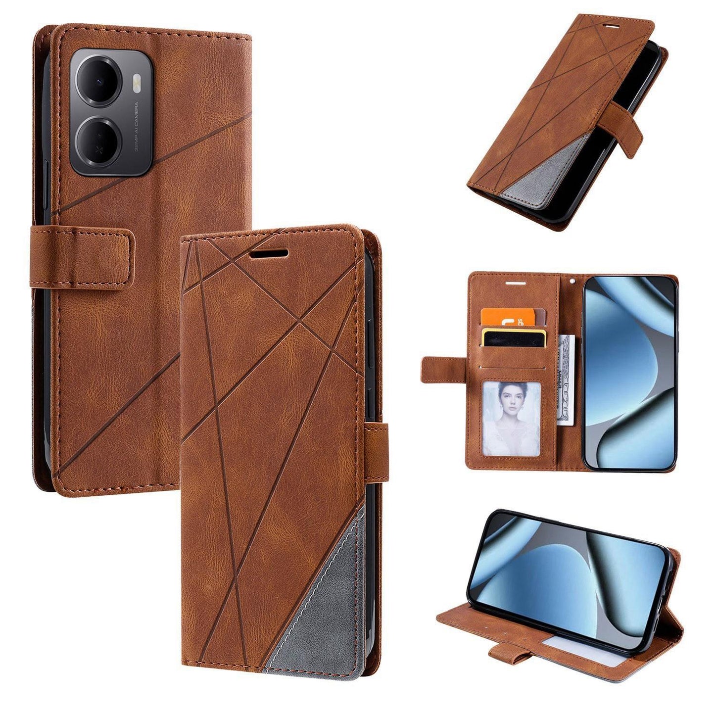 For Redmi 15a 5G / R70 5G Skin Feel Splicing Leather Phone Case(Brown)