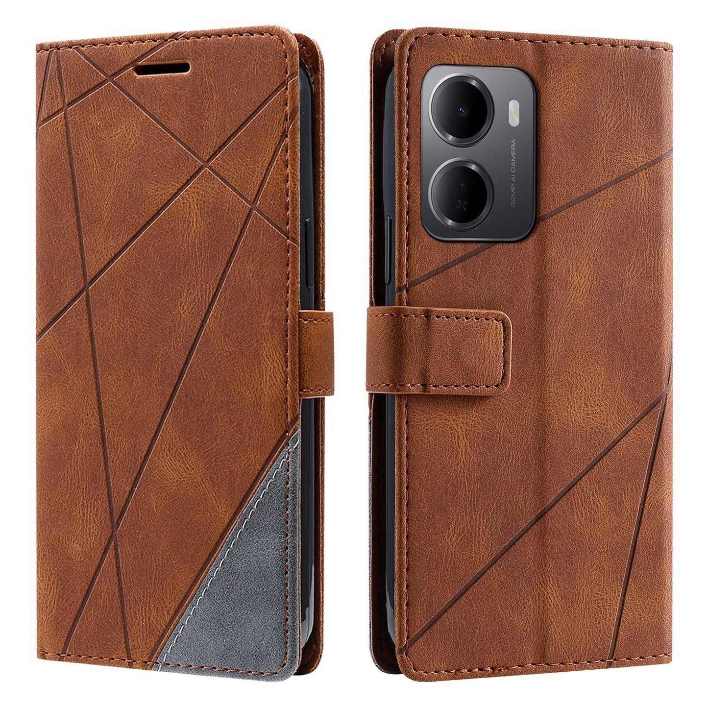 For Redmi 15a 5G / R70 5G Skin Feel Splicing Leather Phone Case(Brown)