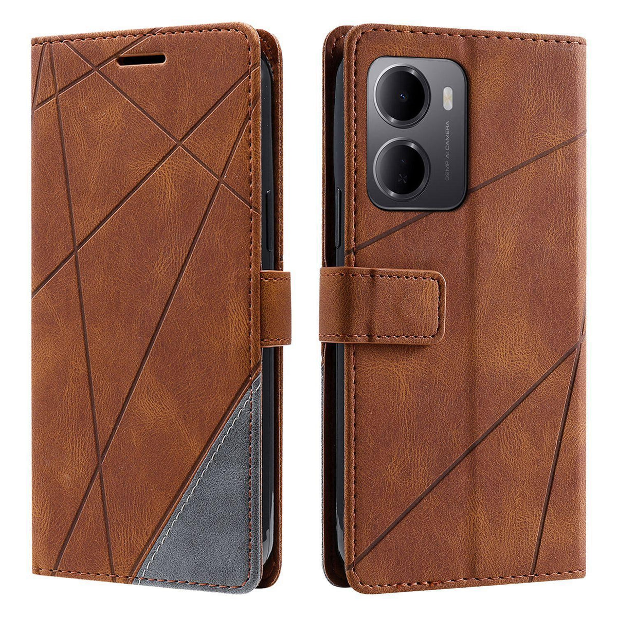 For Redmi 15a 5G / R70 5G Skin Feel Splicing Leather Phone Case - Brown - EDA010010910E