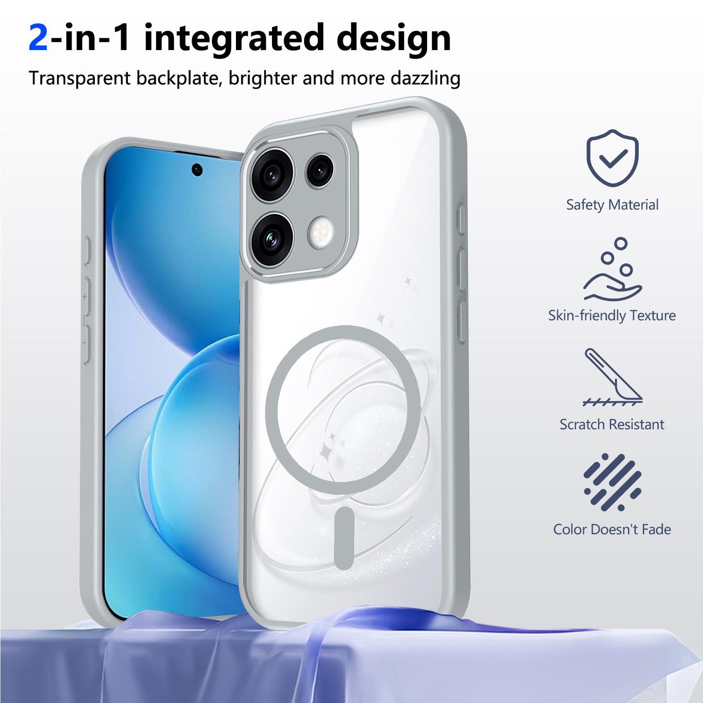For OPPO Reno16 F 5G Global Matte PC Skin-feel Magnetic Shockproof Phone Case(Grey)