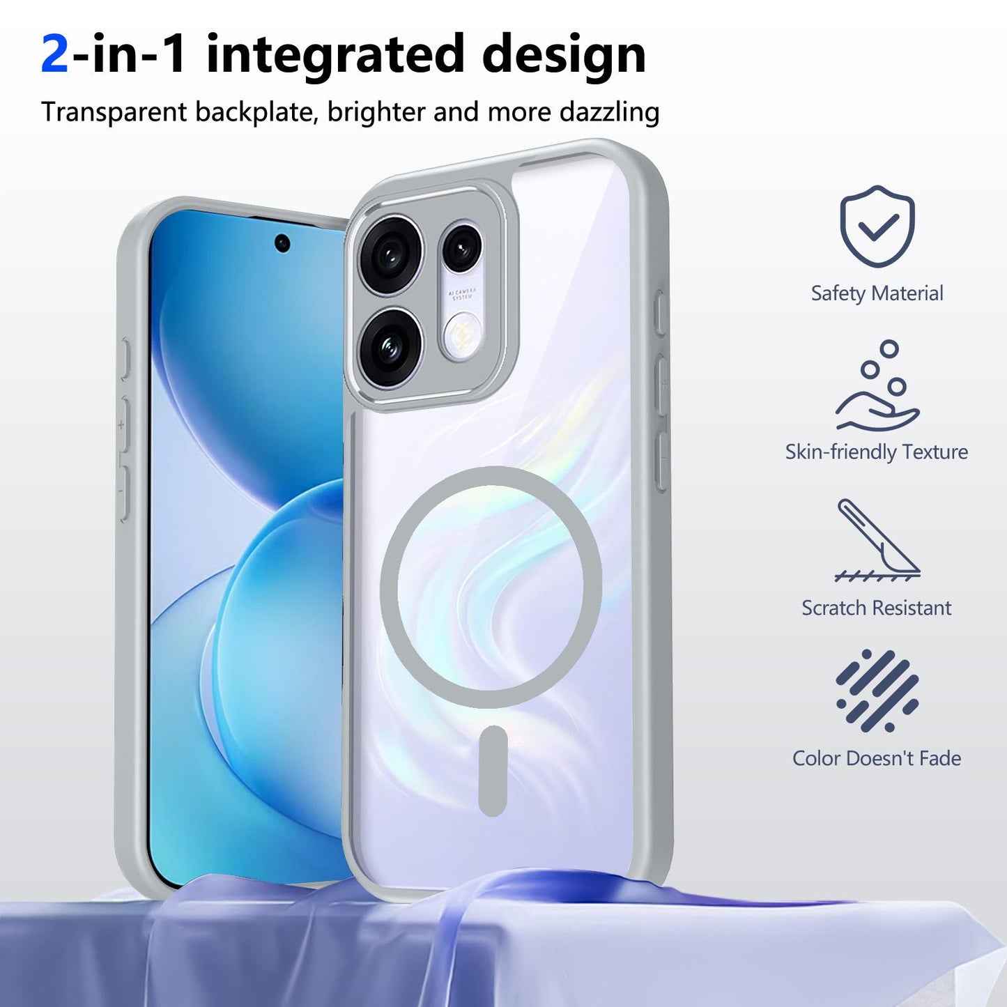 For OPPO Reno16 / Reno16 Pro Global Matte PC Skin-feel Magnetic Shockproof Phone Case(Grey)