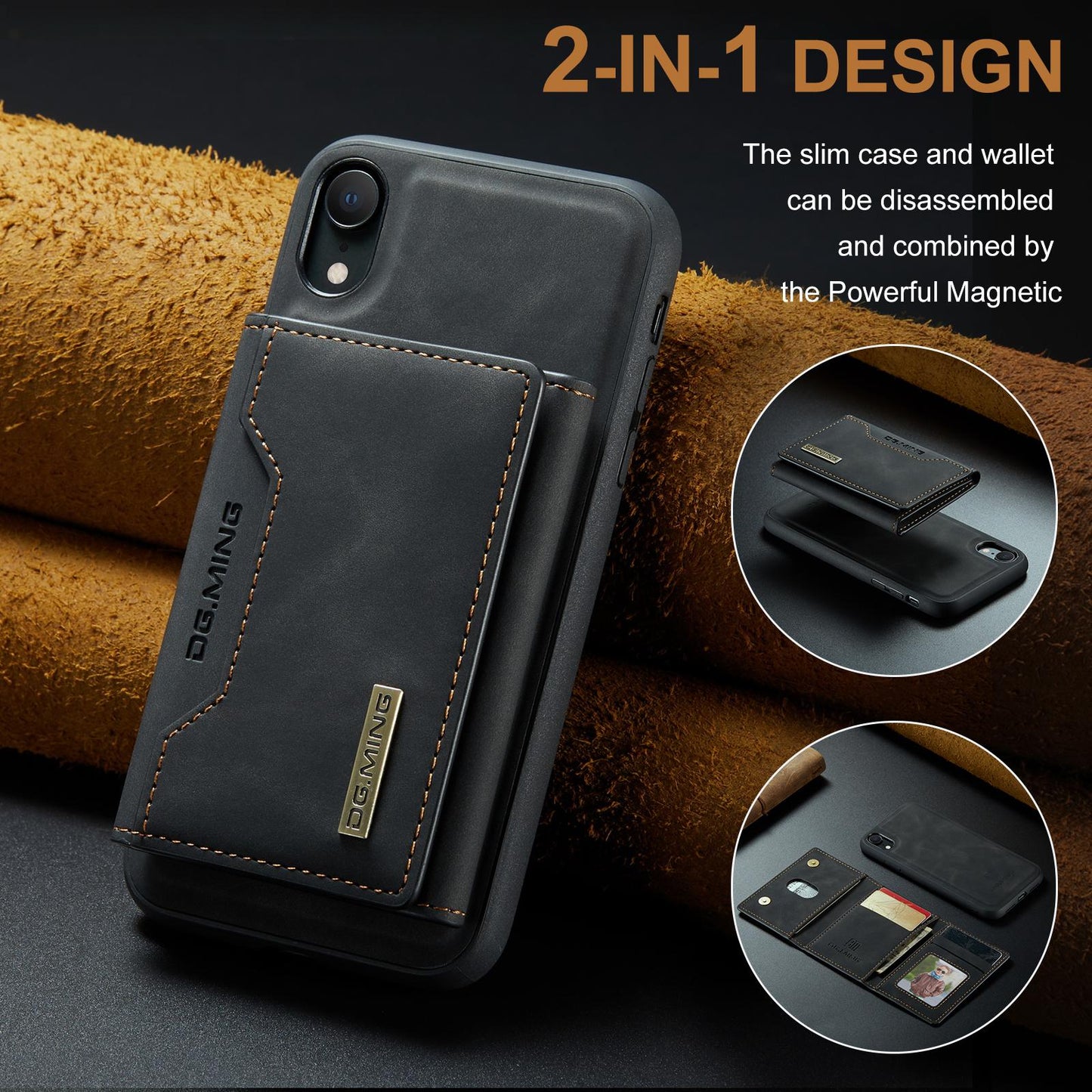 For iPhone XR DG.MING M2 Series 3-Fold Multi Card Bag + Magnetic Phone Case(Black)