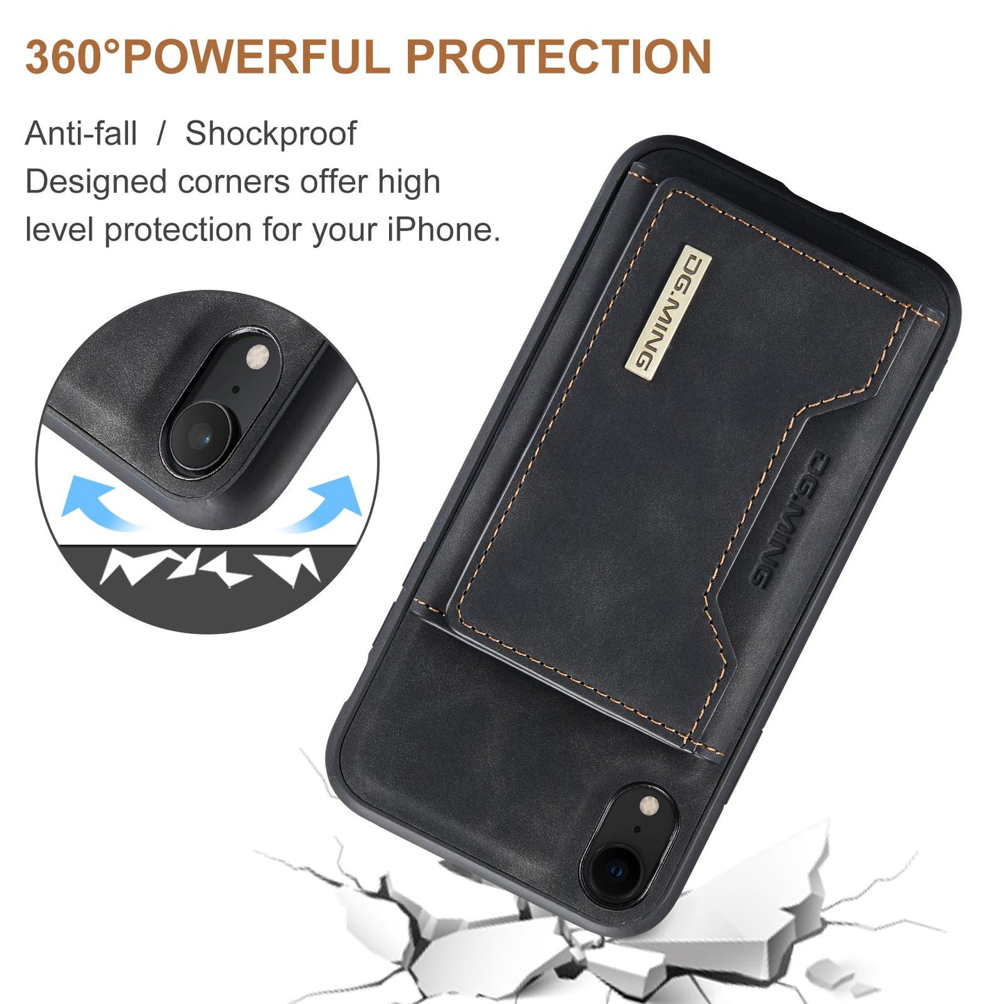 For iPhone XR DG.MING M2 Series 3-Fold Multi Card Bag + Magnetic Phone Case(Black)