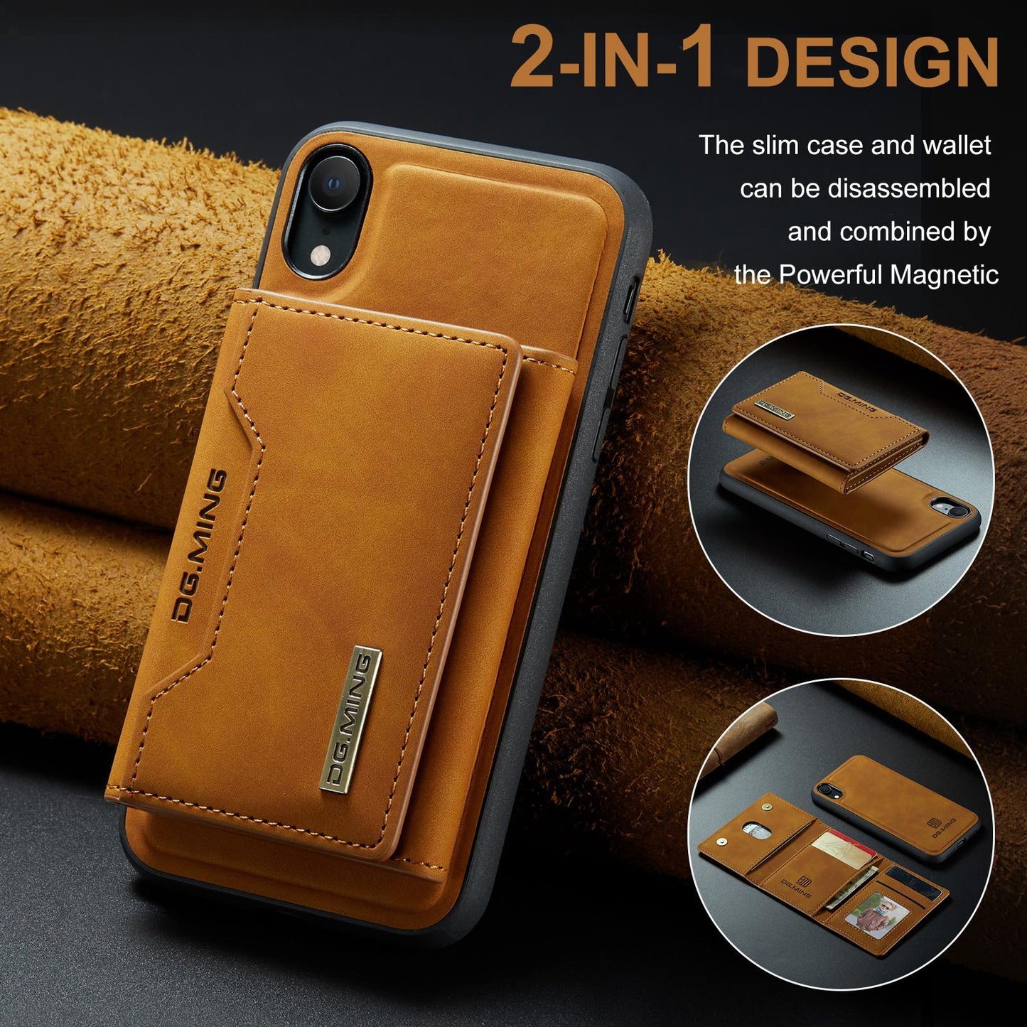 For iPhone XR DG.MING M2 Series 3-Fold Multi Card Bag + Magnetic Phone Case(Brown)