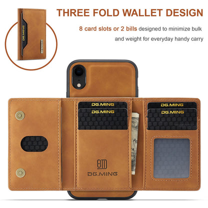 For iPhone XR DG.MING M2 Series 3-Fold Multi Card Bag + Magnetic Phone Case(Brown)