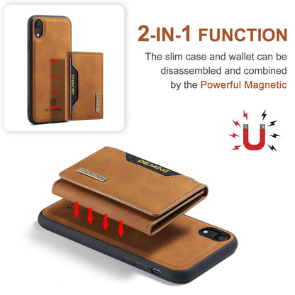 For iPhone XR DG.MING M2 Series 3-Fold Multi Card Bag + Magnetic Phone Case(Brown)