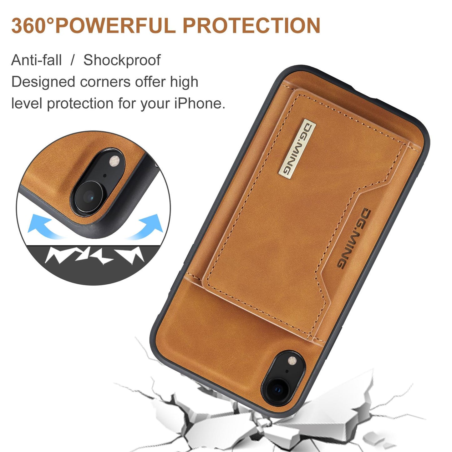 For iPhone XR DG.MING M2 Series 3-Fold Multi Card Bag + Magnetic Phone Case(Brown)