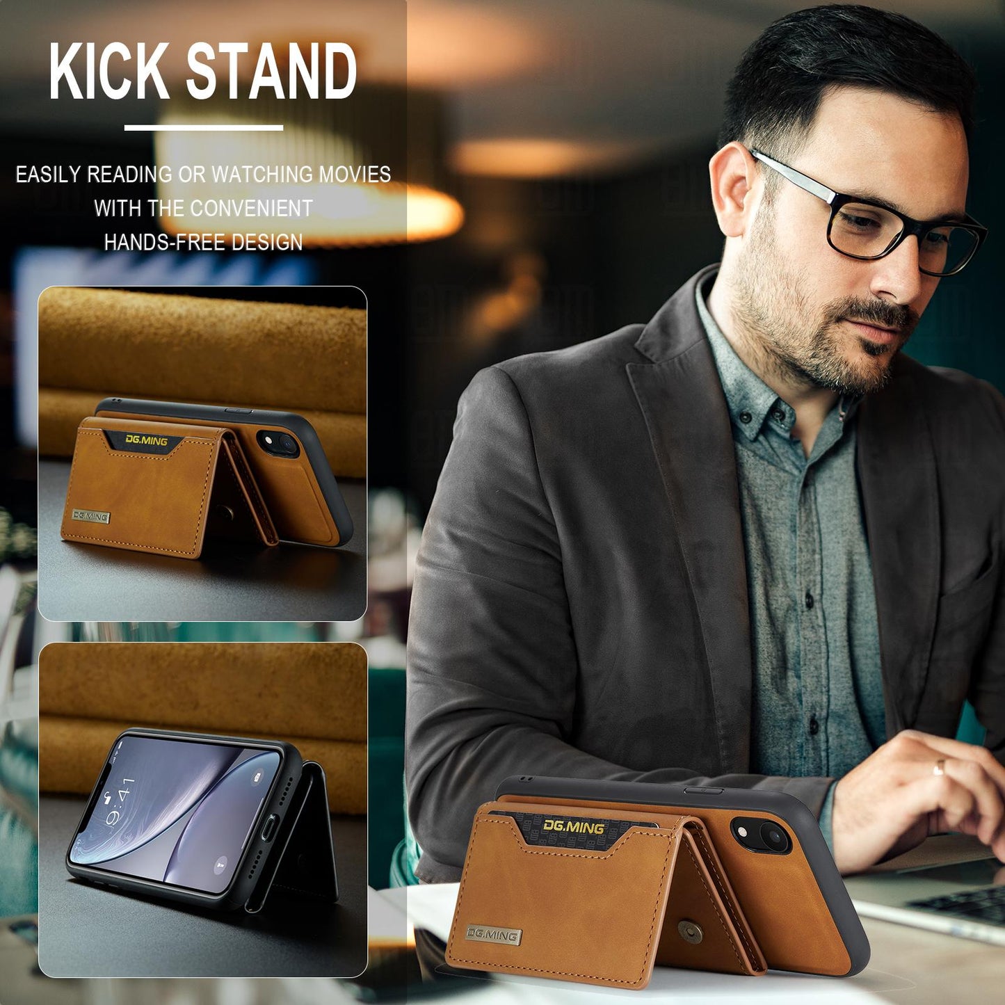For iPhone XR DG.MING M2 Series 3-Fold Multi Card Bag + Magnetic Phone Case(Brown)
