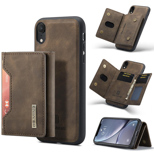 For iPhone XR DG.MING M2 Series 3-Fold Multi Card Bag + Magnetic Phone Case(Coffee)
