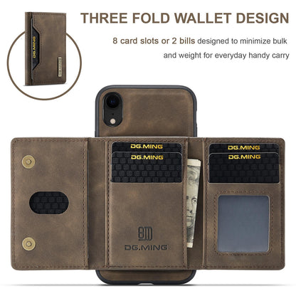 For iPhone XR DG.MING M2 Series 3-Fold Multi Card Bag + Magnetic Phone Case(Coffee)