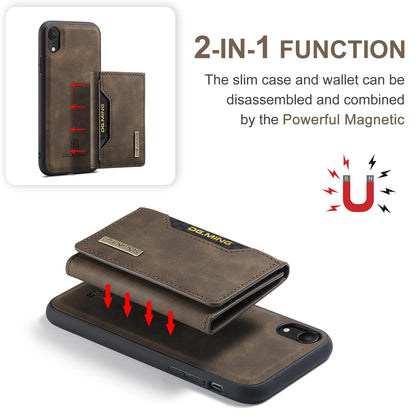 For iPhone XR DG.MING M2 Series 3-Fold Multi Card Bag + Magnetic Phone Case(Coffee)