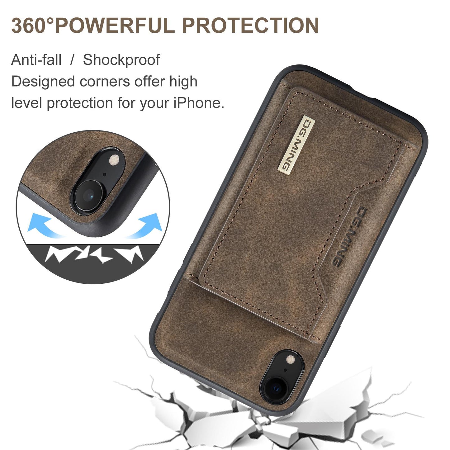 For iPhone XR DG.MING M2 Series 3-Fold Multi Card Bag + Magnetic Phone Case(Coffee)