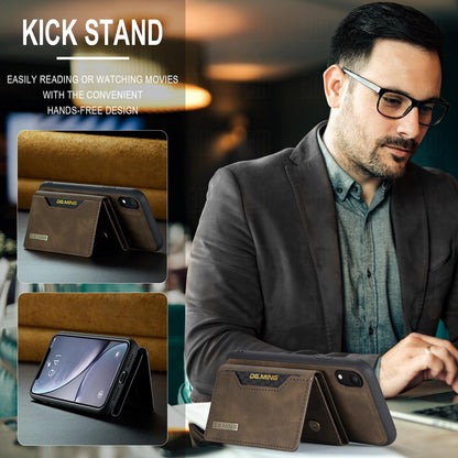 For iPhone XR DG.MING M2 Series 3-Fold Multi Card Bag + Magnetic Phone Case(Coffee)