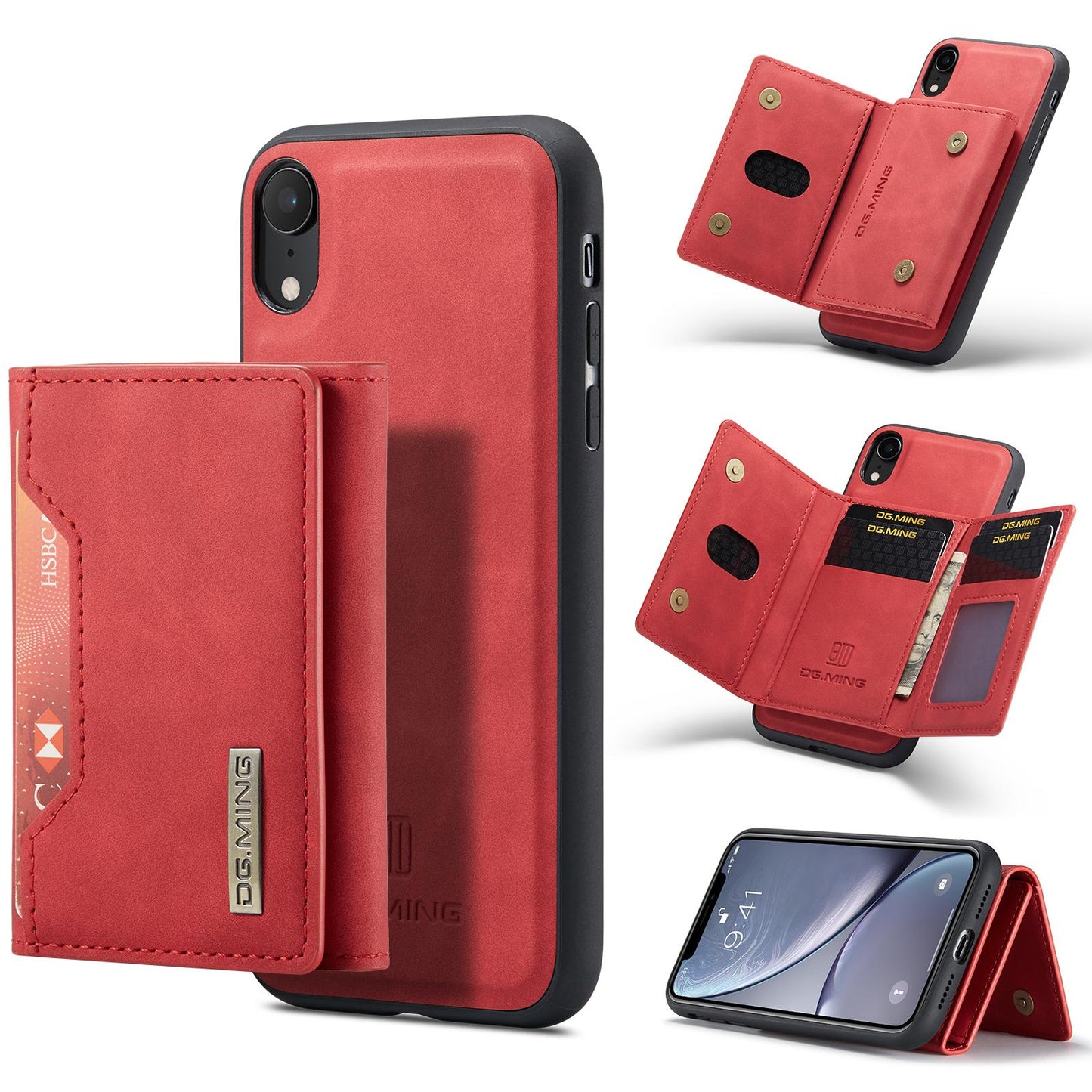 For iPhone XR DG.MING M2 Series 3-Fold Multi Card Bag + Magnetic Phone Case(Red)