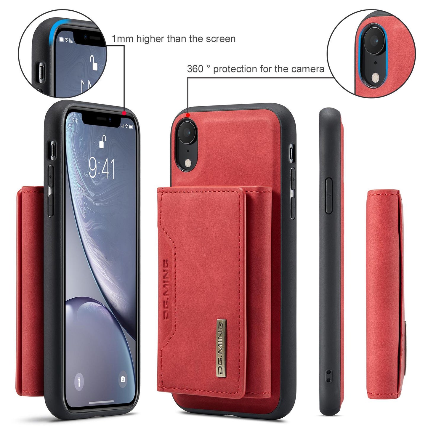 For iPhone XR DG.MING M2 Series 3-Fold Multi Card Bag + Magnetic Phone Case(Red)