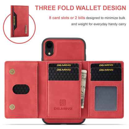 For iPhone XR DG.MING M2 Series 3-Fold Multi Card Bag + Magnetic Phone Case(Red)