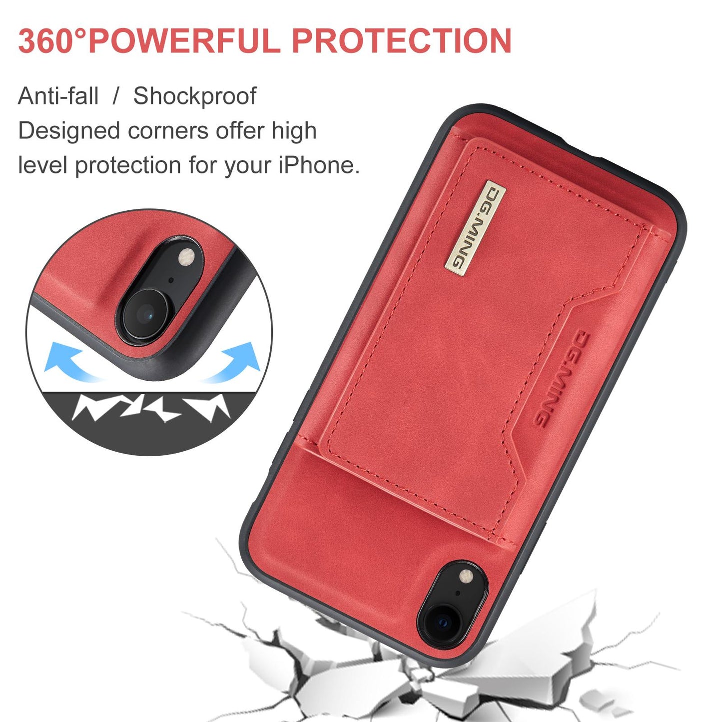 For iPhone XR DG.MING M2 Series 3-Fold Multi Card Bag + Magnetic Phone Case(Red)