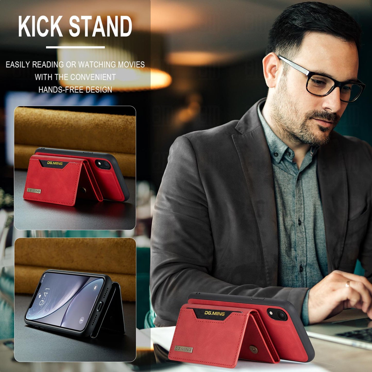 For iPhone XR DG.MING M2 Series 3-Fold Multi Card Bag + Magnetic Phone Case(Red)