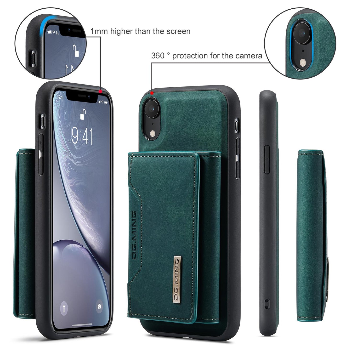 For iPhone XR DG.MING M2 Series 3-Fold Multi Card Bag + Magnetic Phone Case(Green)