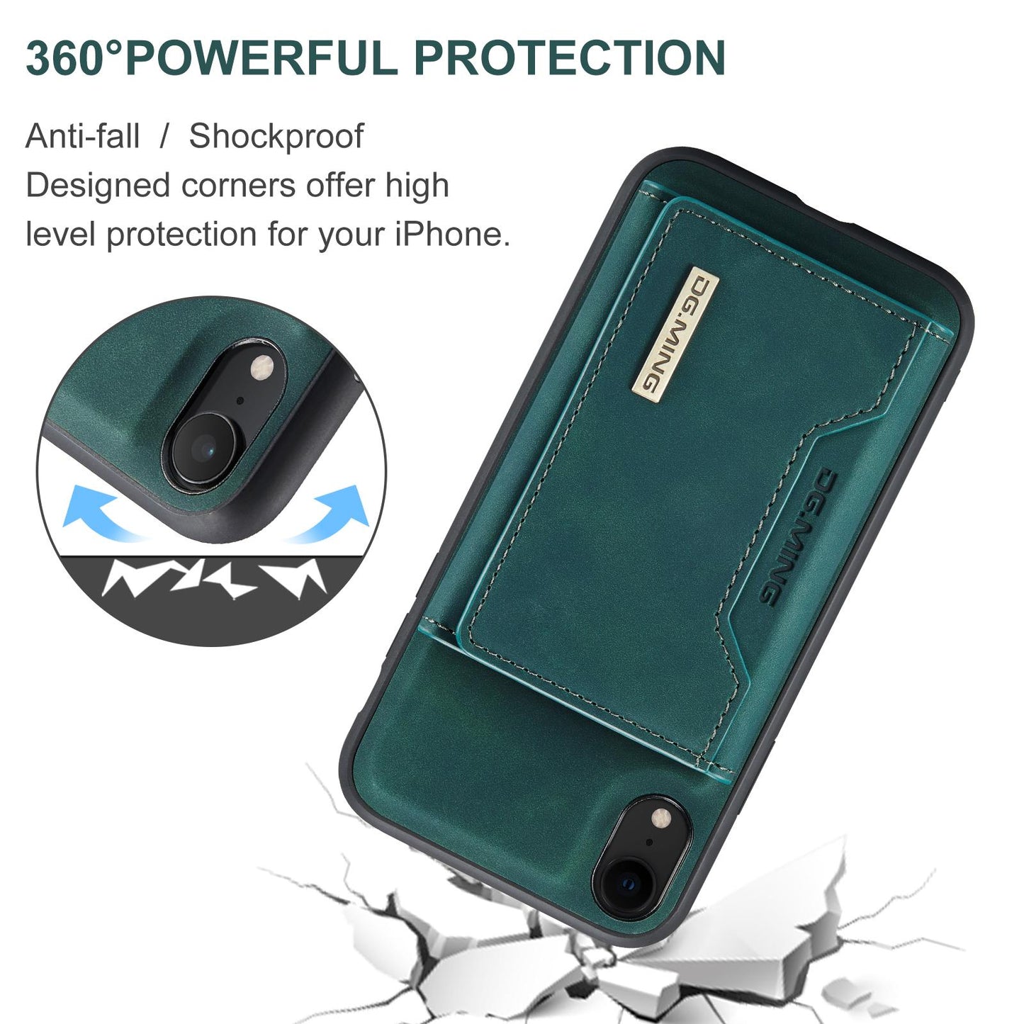 For iPhone XR DG.MING M2 Series 3-Fold Multi Card Bag + Magnetic Phone Case(Green)