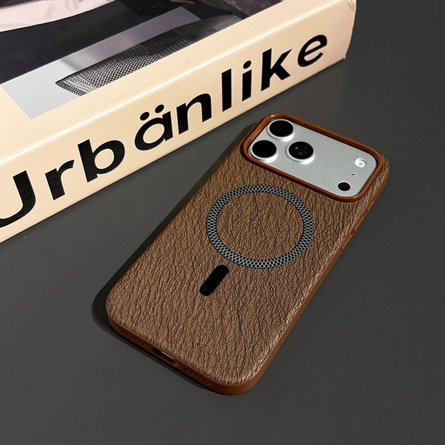 For iPhone 16 Pro Acrylic Hybrid TPU Rhombus Texture Magnetic Phone Case(Brown)