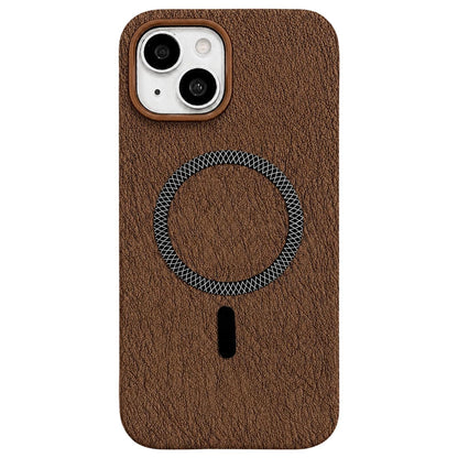 For iPhone 15 Plus Acrylic Hybrid TPU Rhombus Texture Magnetic Phone Case(Brown)
