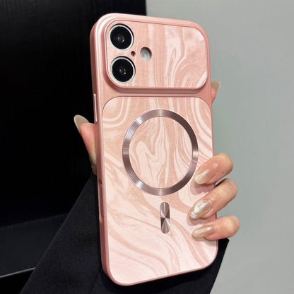For iPhone 18 Water Ripple PC Magnetic Vegan Leather Phone Case(Pink)