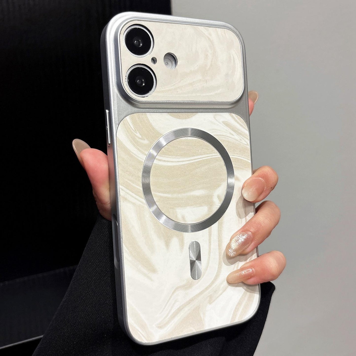 For iPhone 18 Water Ripple PC Magnetic Vegan Leather Phone Case(White)