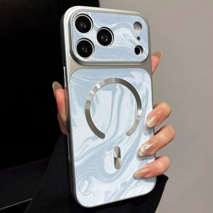 For iPhone 18 Pro Water Ripple PC Magnetic Vegan Leather Phone Case(Blue)