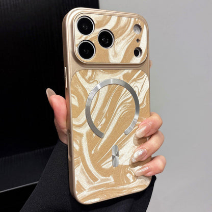 For iPhone 18 Pro Water Ripple PC Magnetic Vegan Leather Phone Case(Gold)