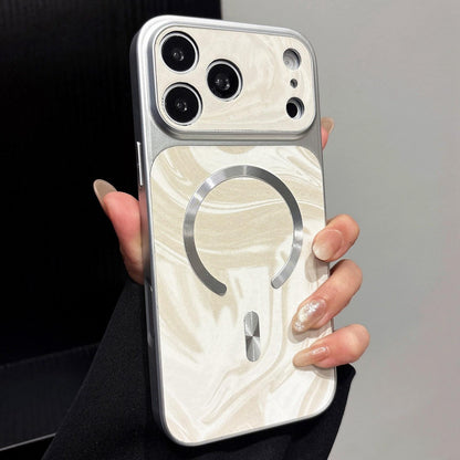 For iPhone 18 Pro Water Ripple PC Magnetic Vegan Leather Phone Case(White)