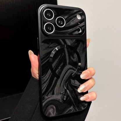 For iPhone 18 Pro Water Ripple PC Magnetic Vegan Leather Phone Case(Black)