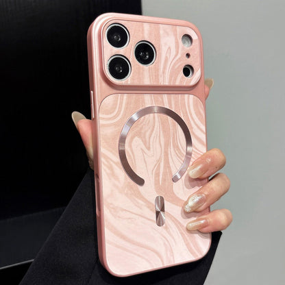 For iPhone 18 Pro Max Water Ripple PC Magnetic Vegan Leather Phone Case(Pink)