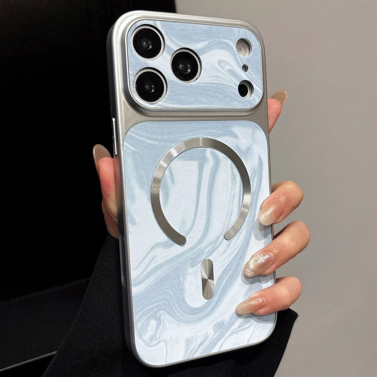 For iPhone 17 Pro Max Water Ripple PC Magnetic Vegan Leather Phone Case - Blue - EDA010016004B
