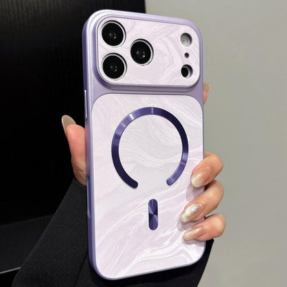 For iPhone 17 Pro Water Ripple PC Magnetic Vegan Leather Phone Case(Purple)