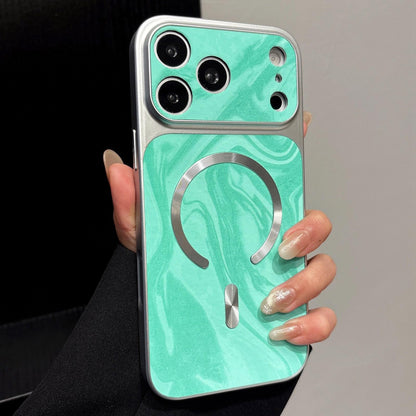 For iPhone 17 Pro Water Ripple PC Magnetic Vegan Leather Phone Case(Cyan)