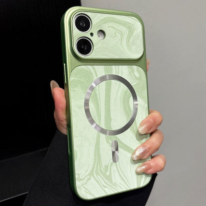 For iPhone 17 Water Ripple PC Magnetic Vegan Leather Phone Case(Green)