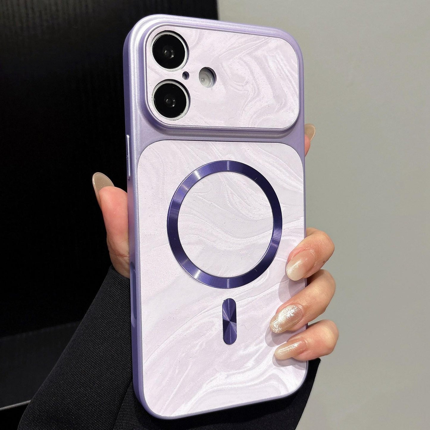 For iPhone 17 Water Ripple PC Magnetic Vegan Leather Phone Case(Purple)