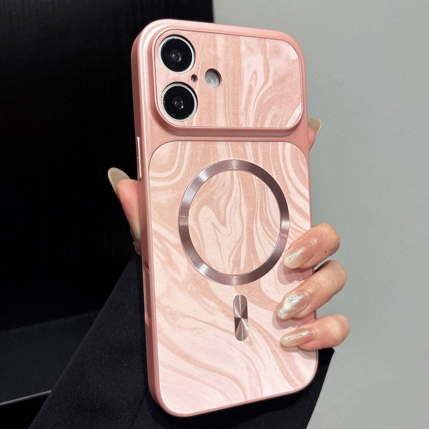 For iPhone 17 Water Ripple PC Magnetic Vegan Leather Phone Case(Pink)