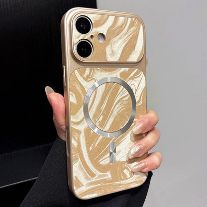 For iPhone 17 Water Ripple PC Magnetic Vegan Leather Phone Case(Gold)