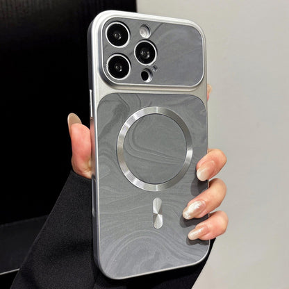 For iPhone 16 Pro Max Water Ripple PC Magnetic Vegan Leather Phone Case(Silver)