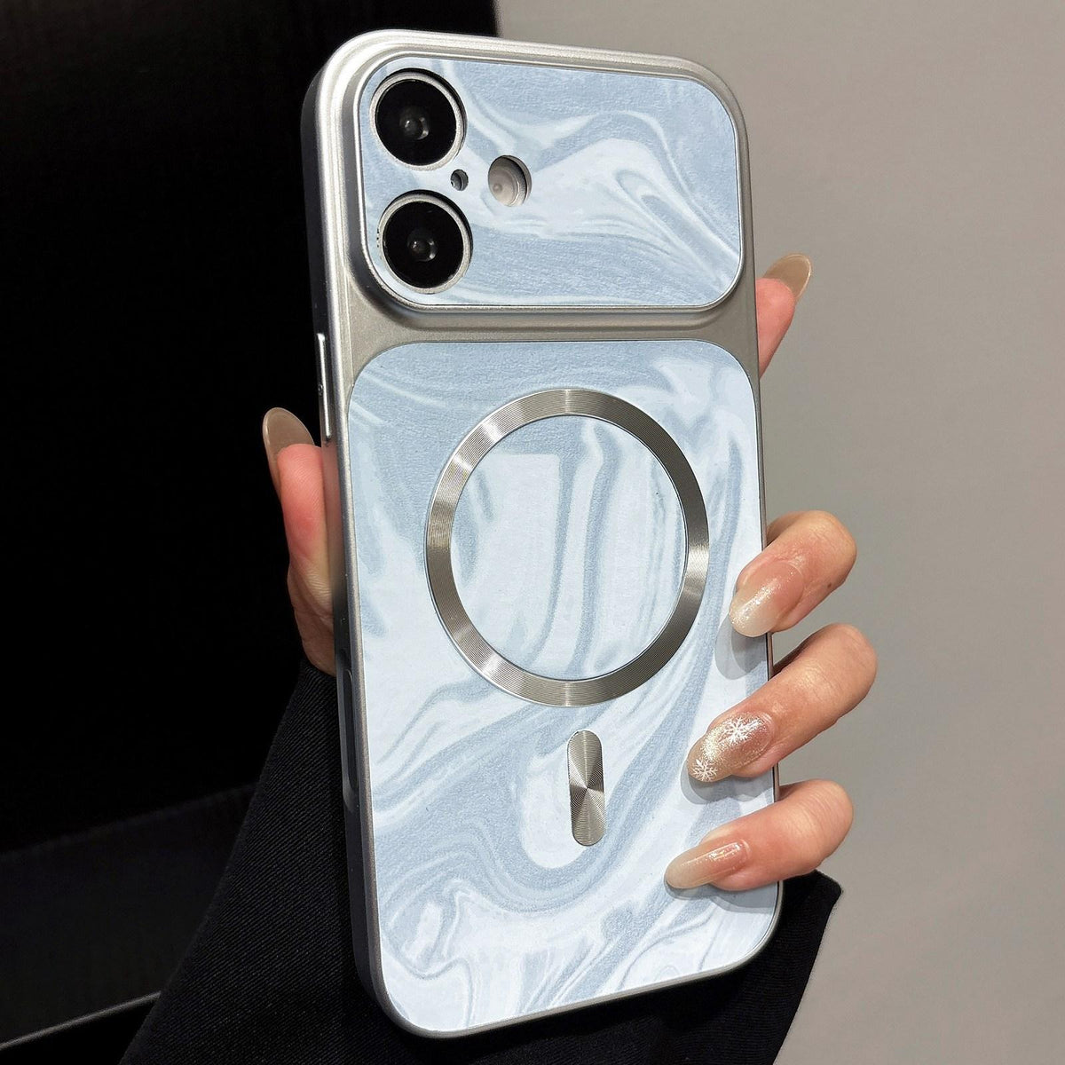 For iPhone 16 Water Ripple PC Magnetic Vegan Leather Phone Case - Blue - EDA010016010B
