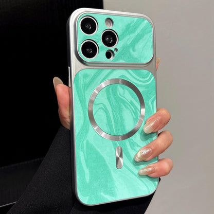 For iPhone 15 Pro Water Ripple PC Magnetic Vegan Leather Phone Case(Cyan)