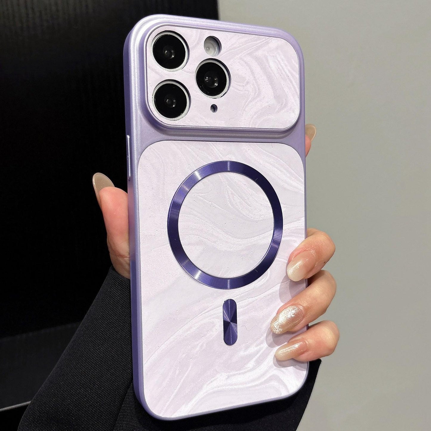 For iPhone 15 Water Ripple PC Magnetic Vegan Leather Phone Case(Purple)