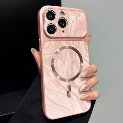 For iPhone 15 Water Ripple PC Magnetic Vegan Leather Phone Case(Pink)