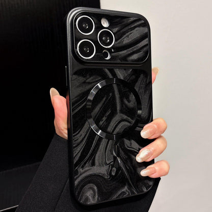 For iPhone 14 Pro Water Ripple PC Magnetic Vegan Leather Phone Case(Black)