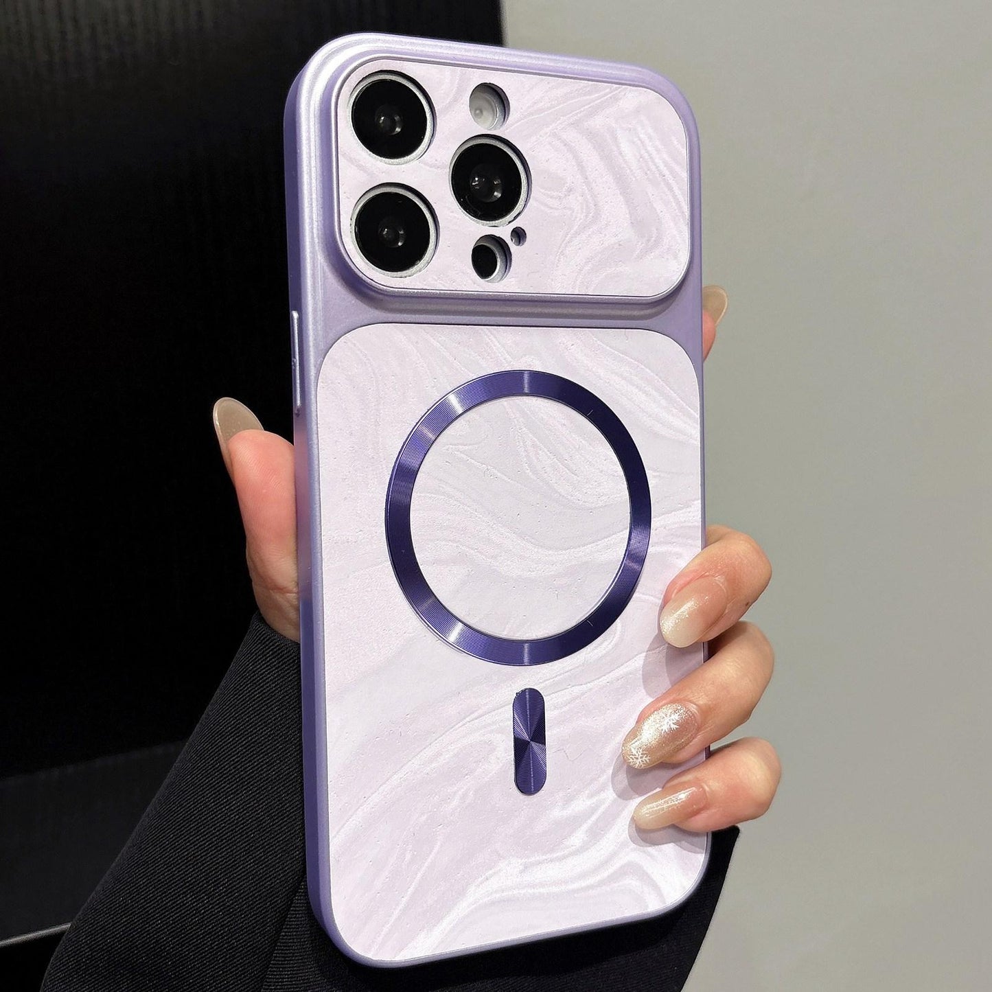 For iPhone 14 Pro Max Water Ripple PC Magnetic Vegan Leather Phone Case(Purple)